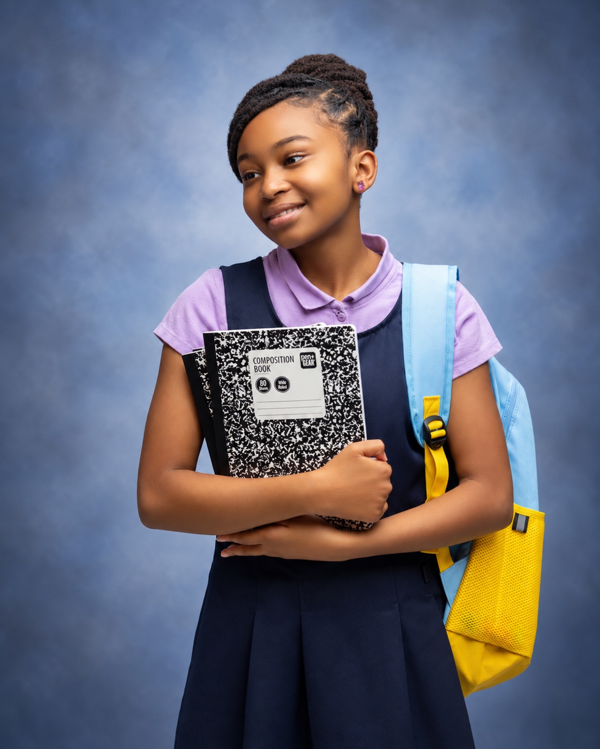 School portrait with blue backdrop photographed by SoFreeDidIt